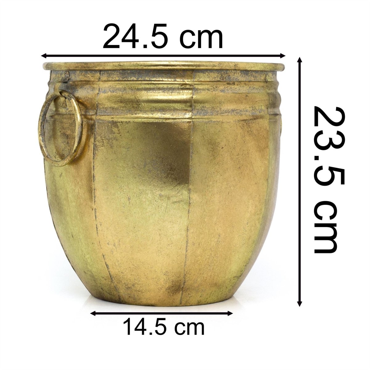Antik guld metal planter | Dekorativ Cauldron -plantepotte med håndtag - 24 cm - Image 3