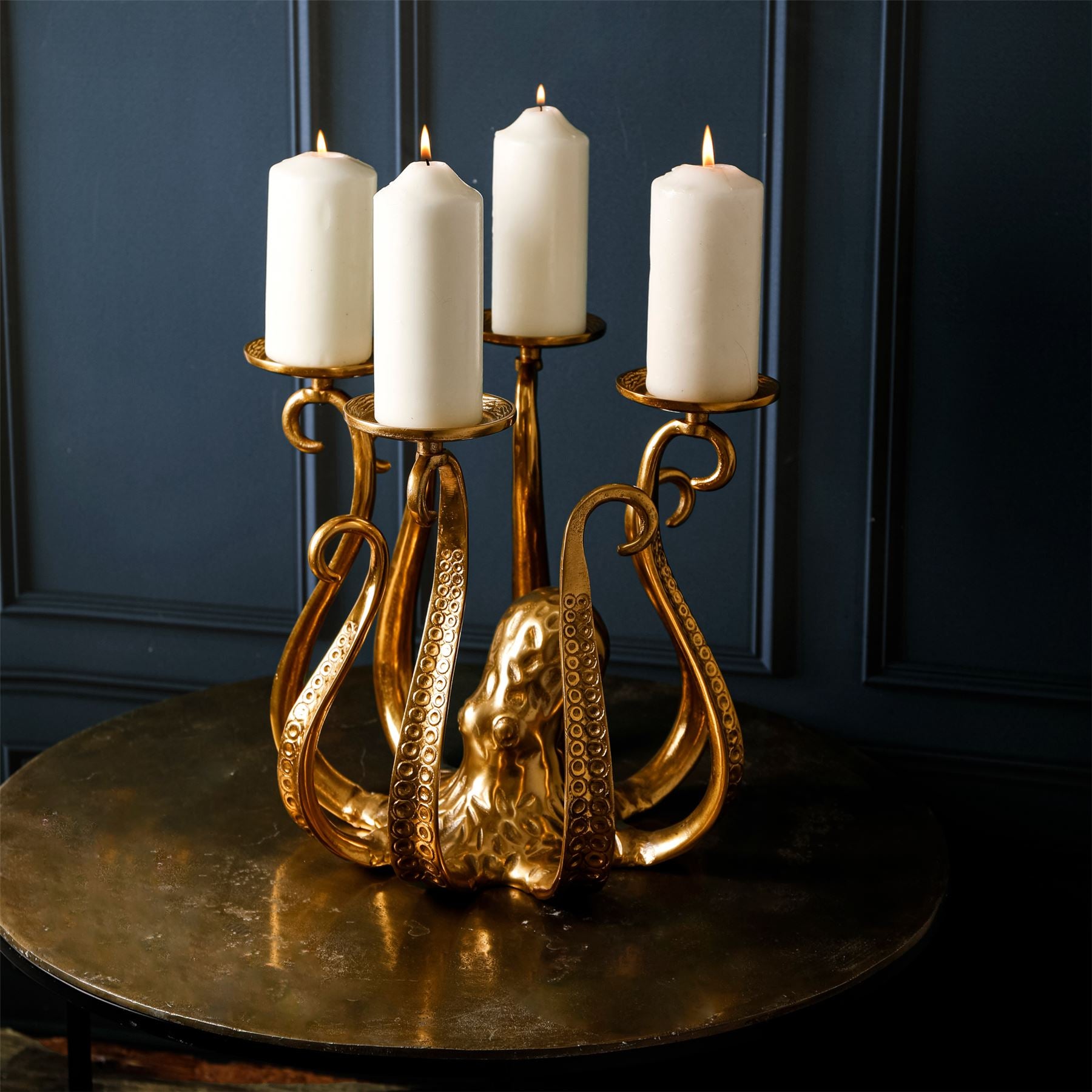 Antik stil guld metal blæksprutte stearinlys Holder | Ekstra stor lysestage - 32 cm Rabat - Image 2
