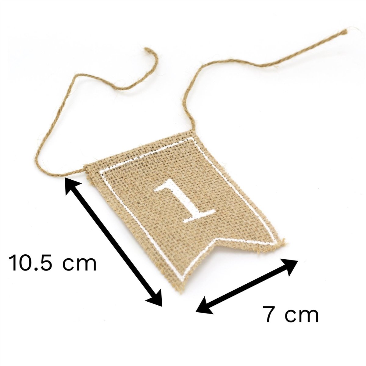 1-20 Jute Hessian Table Number Flags Bannere | Vintage bryllupsbordnumre tags | Rustikke bryllupsdekorationer - Image 2