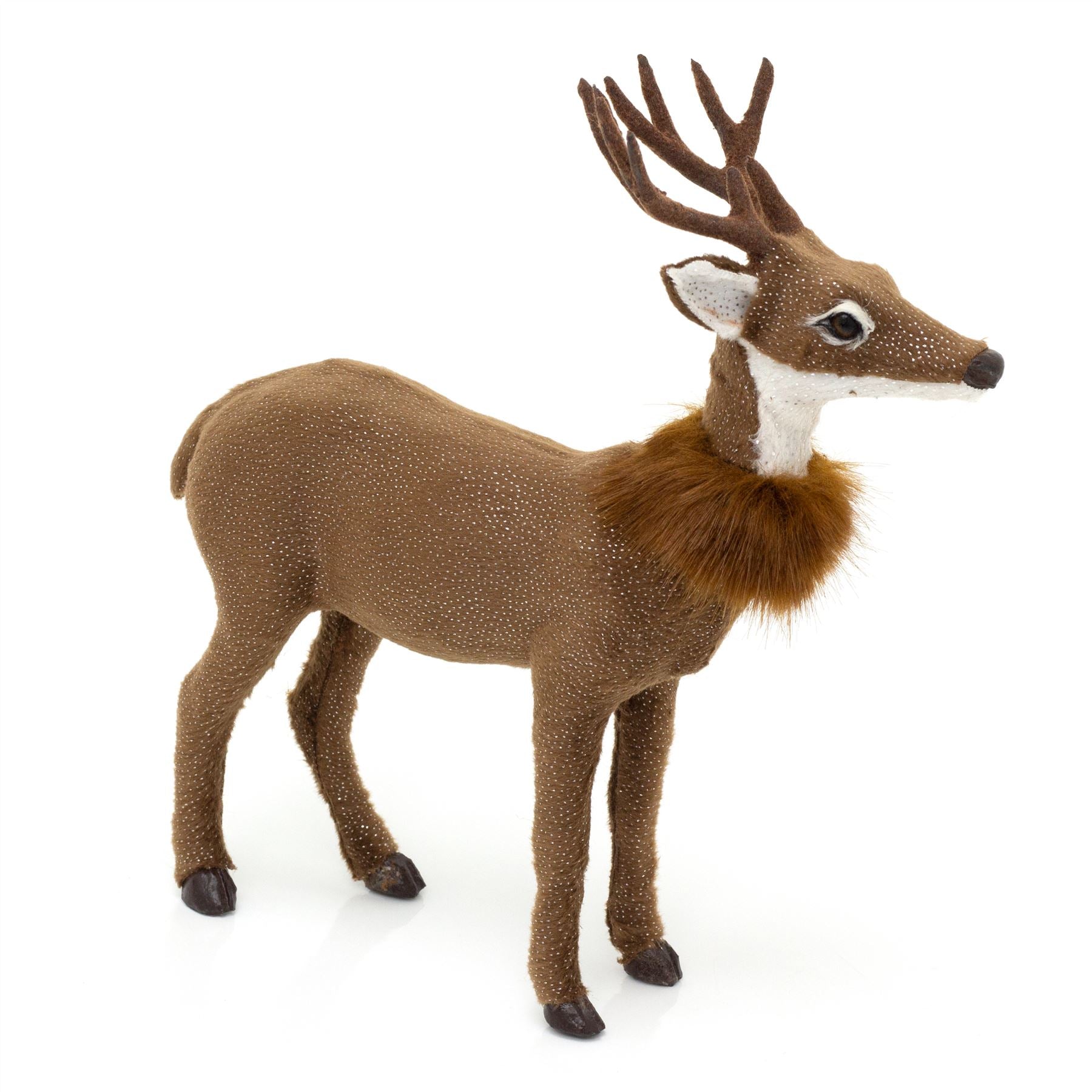 Julens rensdyr med pelstørklæde | Deer Stag Ornament Statue Figurrulende julepynt til hjemmet | 25 cm stående rensdyr stag juledekoration - Image 3