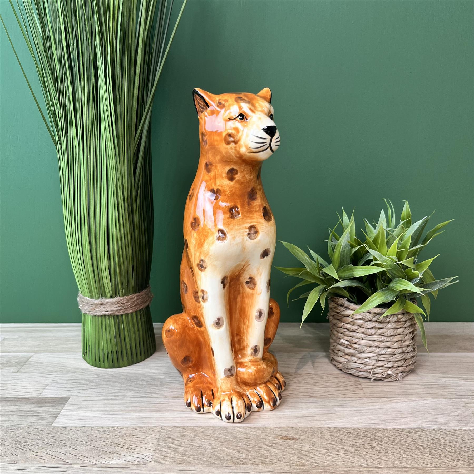 Retro keramisk leopard ornament figur | Vintage stil Cheetah Big Cat Statue - Image 2