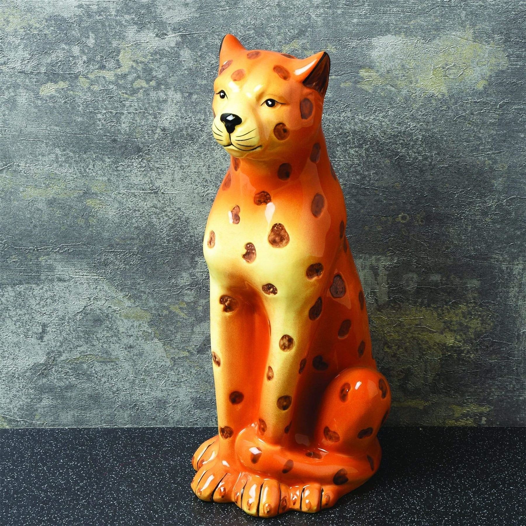 Retro keramisk leopard ornament figur | Vintage stil Cheetah Big Cat Statue - Image 3