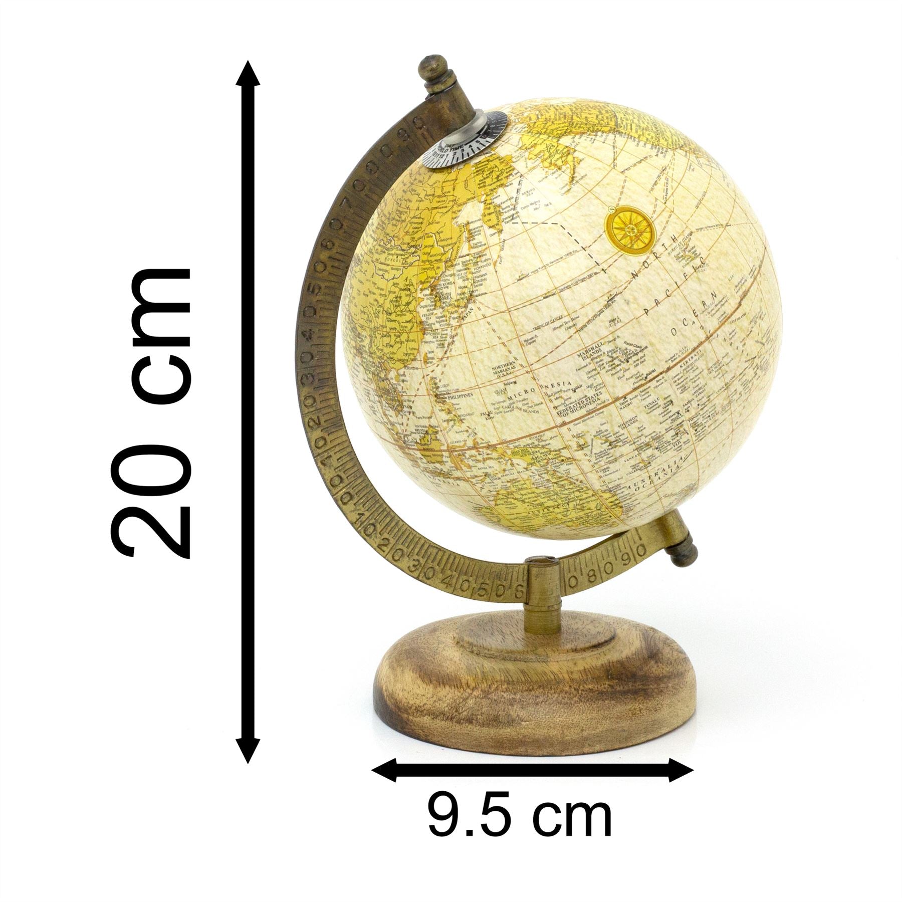 Antik klode på træbase | Dekorativ vintage stil World Map Desk Globe - Cream - Image 2