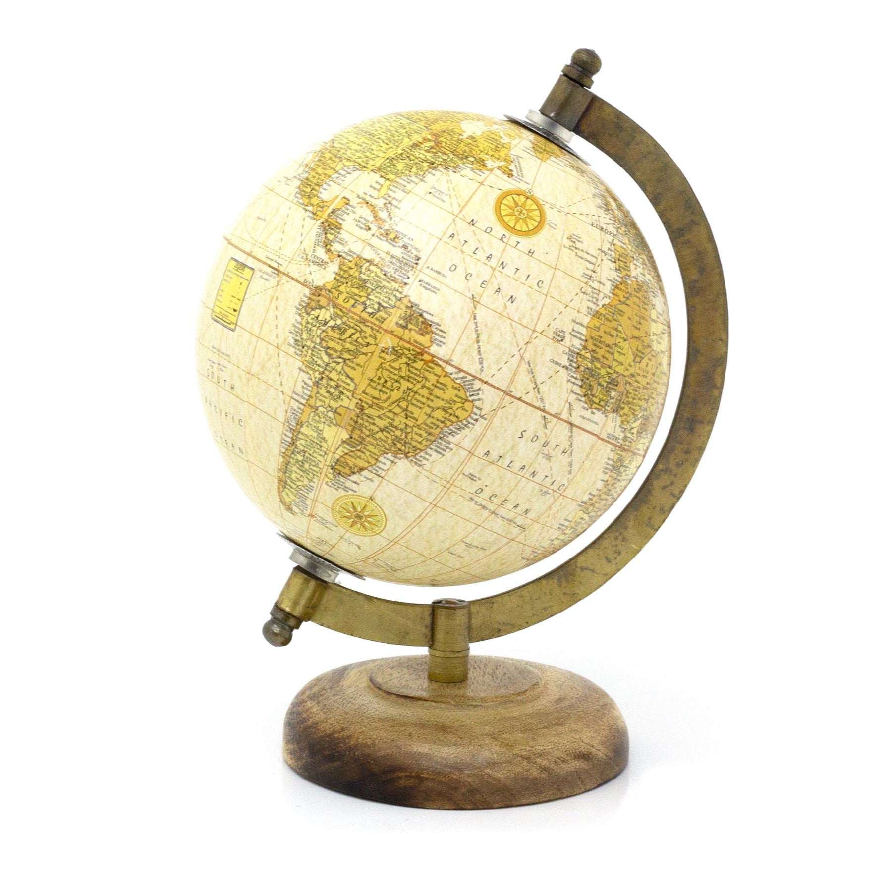 Antik klode på træbase | Dekorativ vintage stil World Map Desk Globe - Cream - Image 3