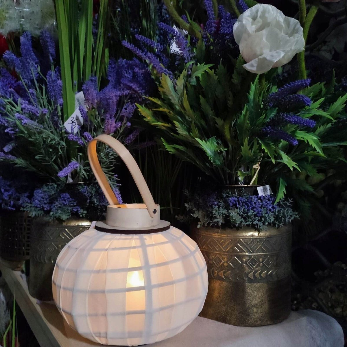 27x22cm Dome Candle Lantern med gasbind | Dekorativ rund hvid te lys lysestager | Stor træklode hængende orkan lys lanterne Online - Image 3